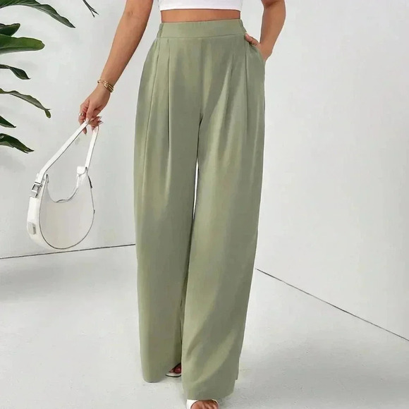 Green Casual Women's Basic Solid Color Long Pants - Picture 3 of 6